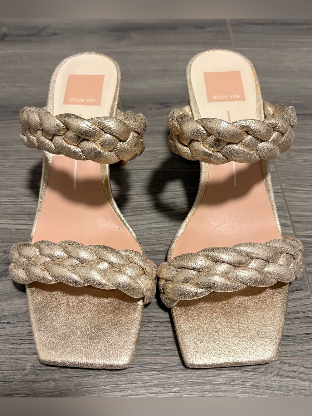 NWOT Dolce Vita Gold Block Heels Braided Straps